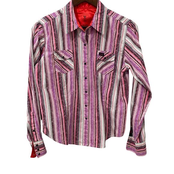 Twenty X Tops - Twenty X Western Shirt Womens M Pink Stripe Snap Button